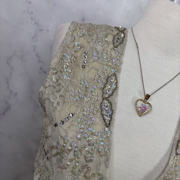 Vtg 60s Lace Shrug Vest Bolero Sz S Gray Sequence Embroidery Romantic Art Deco - Picture 9 of 16